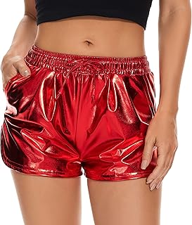 Metallic Shorts for Women Hot Sparkly Shiny Shorts with Elastic Drawstring
