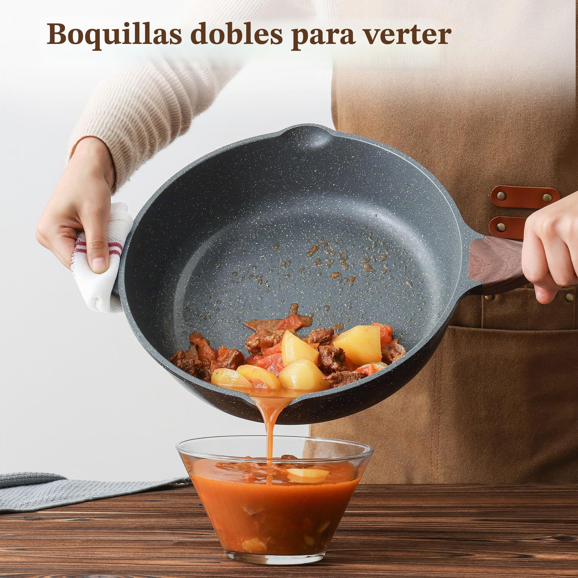 SENSARTE 28cm Sartén Antiadherente, Sartén Profunda con Tapa | Revestimiento de Granito Suizo, Sartén de Piedra Saludable, Utensilios de Cocina, Apta Inducción, Mango Resistente al Calor