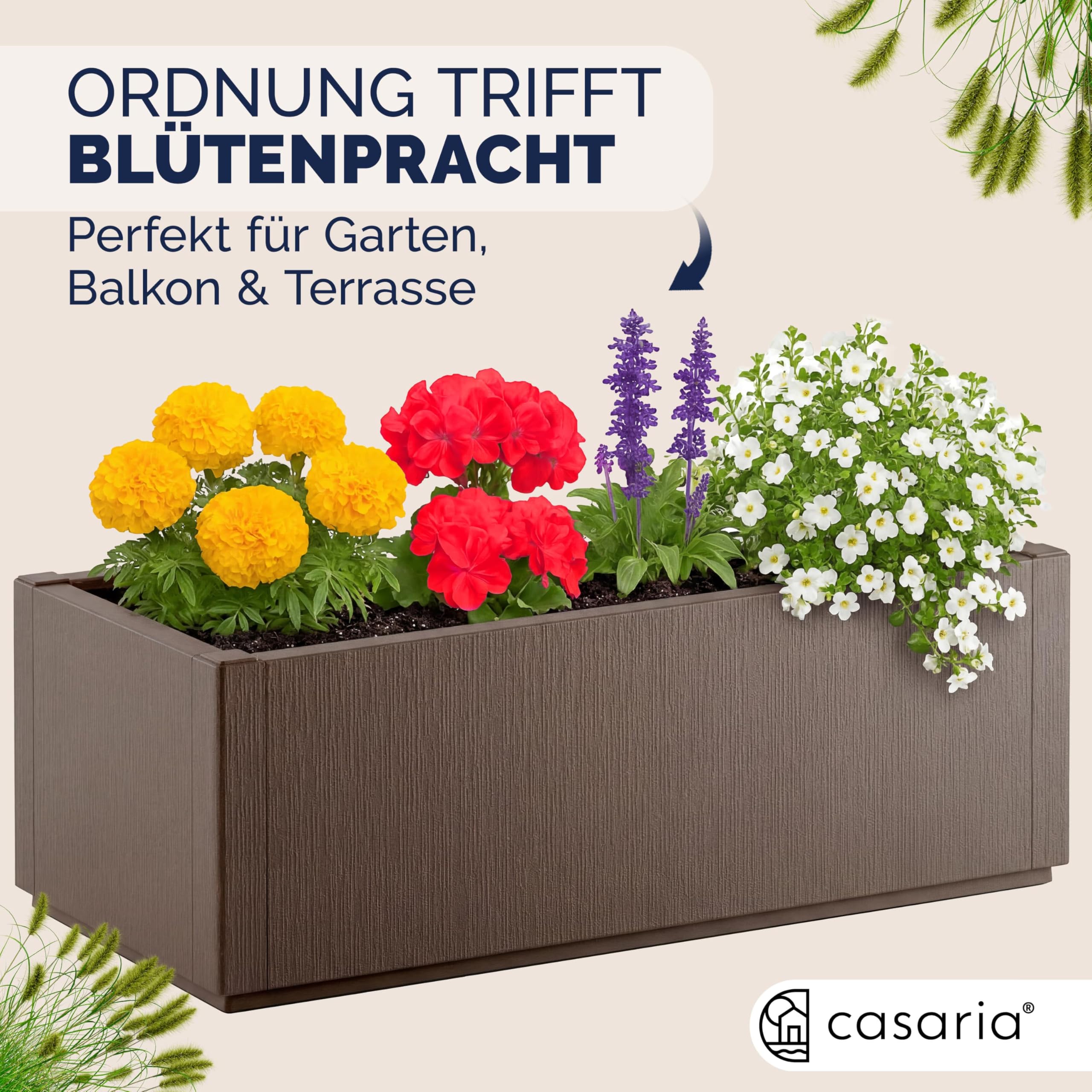 Casaria 2er Set Blumenkasten Ethica | Braun, 80L, 80x36x36cm, Garten, Wetterbeständig, Pflanzkasten