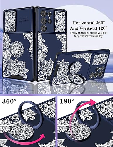 Miniatura 4 de Goocrux Funda 2 en 1 para Samsung Galaxy S22 Ultra con flores florales para mujeres y niñas, bonito diseño de patrón de encaje blanco con cubierta