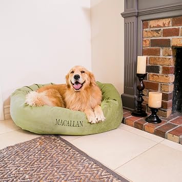 Majestic Pet Personalized Bagel Dog Bed - Machine Washable - Soft Comfortable Sleeping Mat - Durable Bedding Supportive Cushion Custom Embroidered - Available Replacement Covers - Small Green