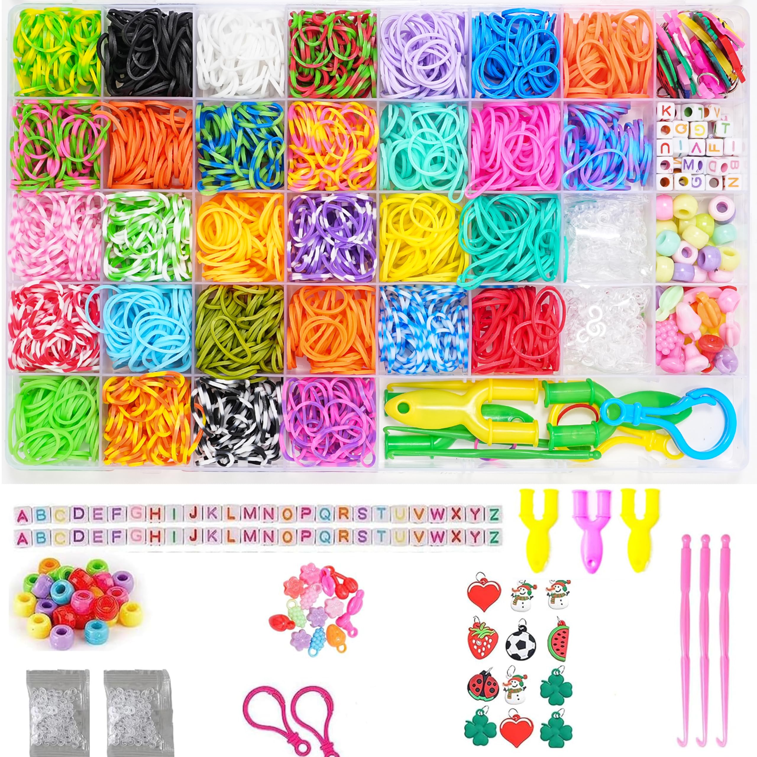 Zestaw 2500+ taśm Loom, do tworzenia gumowych bransoletek, kolorowe gumowe pętlice do bransoletek, z akcesoriami i dodatkami
