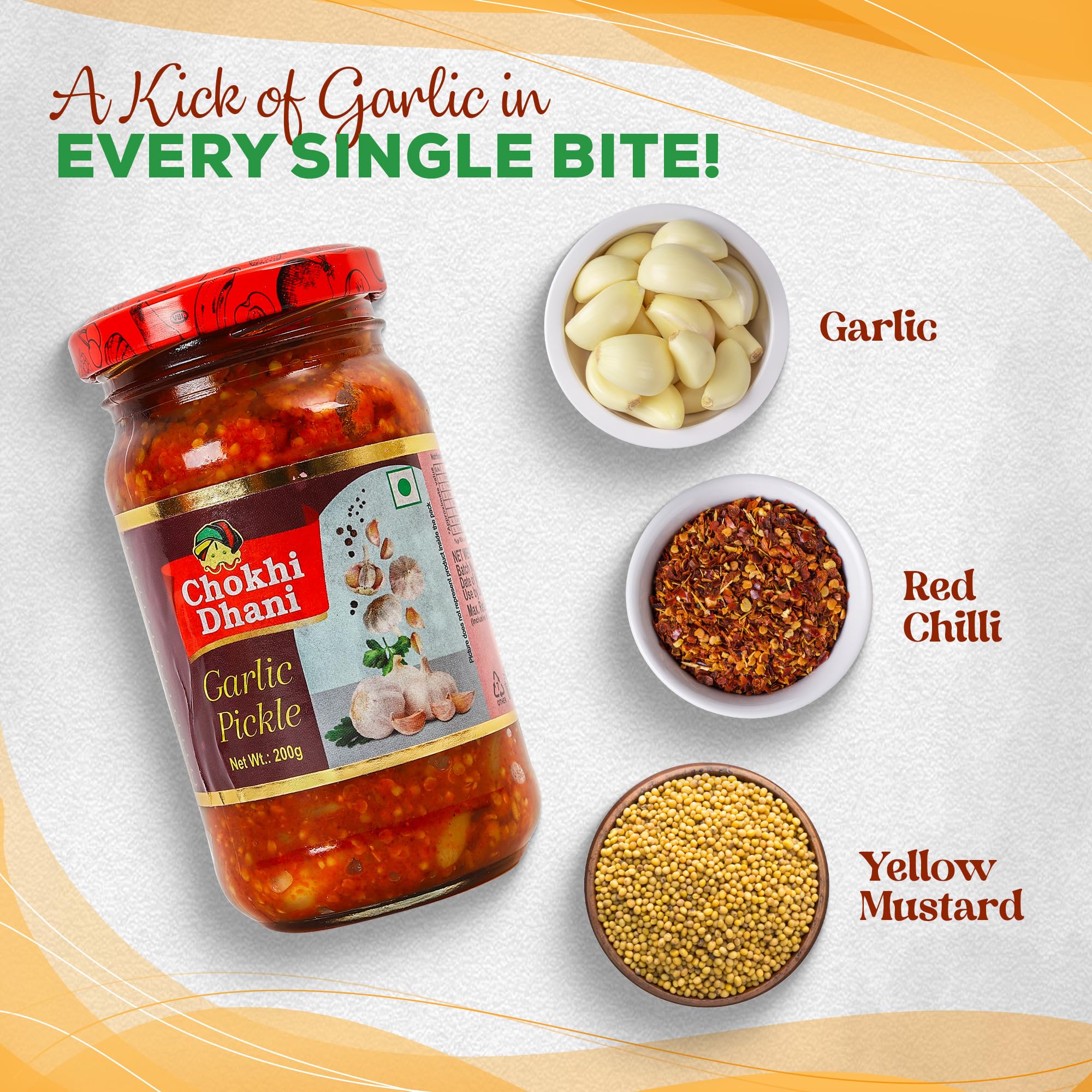 Chokhi Dhani Garlic Pickle 200g | Lahsun Ka Achar | Traditional Rajasthani Style Indian Pickle | Spicy Homemade Taste, Indian Meal Accompaniment 1