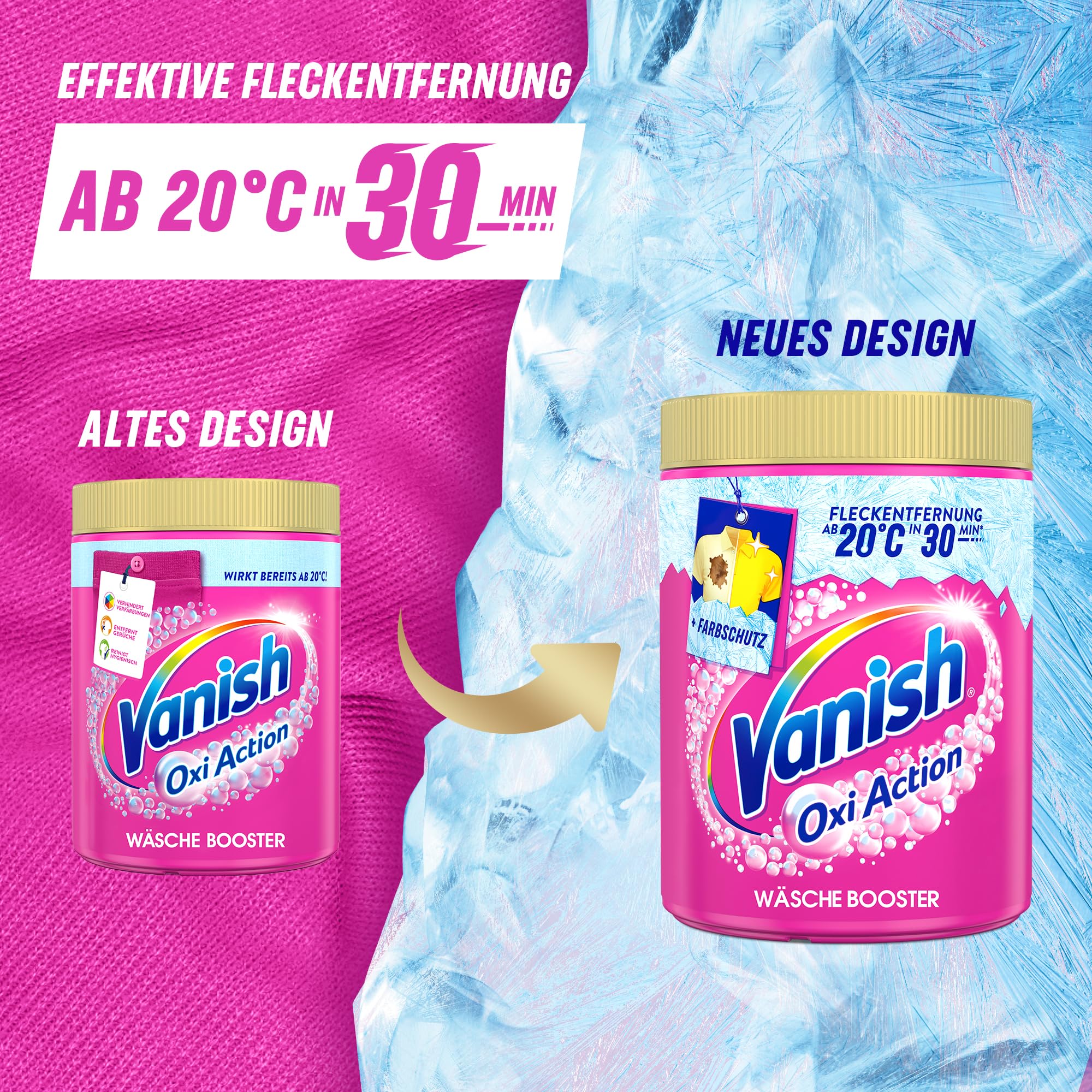 Vanish Oxi Action Pulver Pink – 1 x 1,65 kg – Fleckenentferner und Wäsche-Booster Pulver ohne Chlor – Für bunte Wäsche