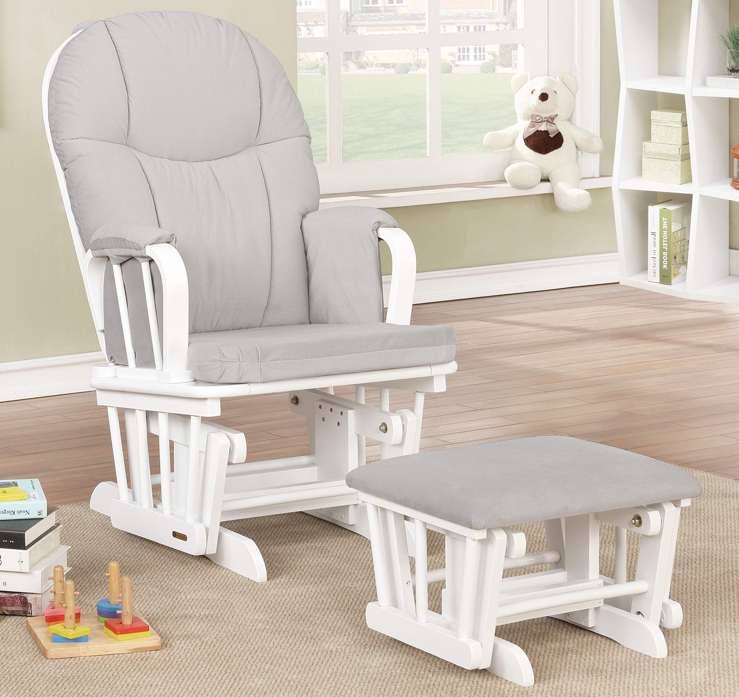Lennox Furniture Caroline Glider Chair and Ottoman Combo, White with Light Grey