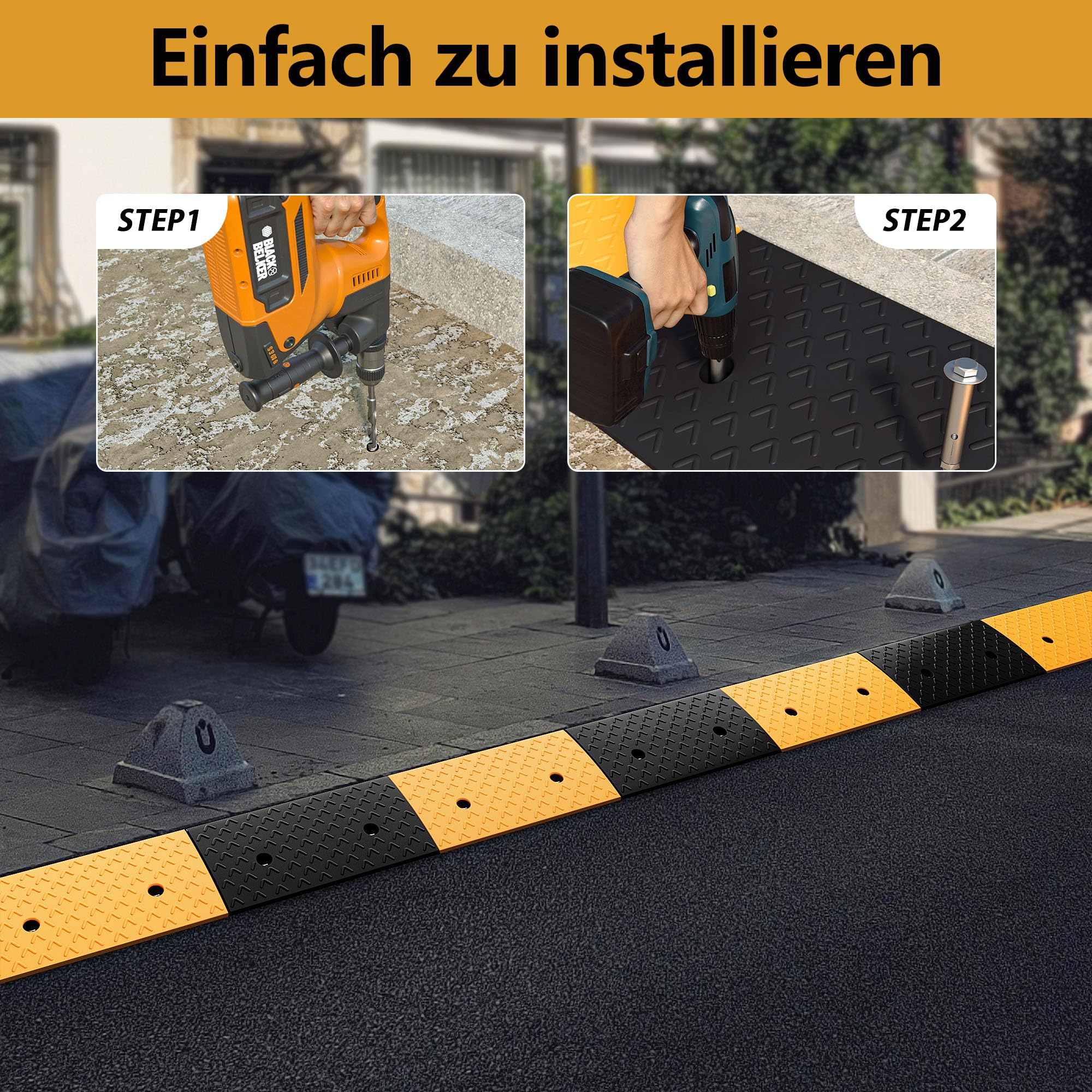 uyoyous Rampa per Bordstein Bordsteinkantenrampe Auffahrtrampe 10 cm in gomma Autorampe Schwellenrampe Türschwellenrampe, Rampe in gomma per Auto, Bicicletta, Moto, Marciapiede, 100 x 25 x 10 cm
