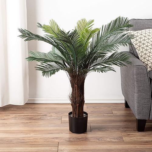 Miniatura 2 de Palmera artificial Cycas - Planta sintética en maceta de 3 pies para decoración del hogar u oficina, vegetación ornamental para uso en interiores o