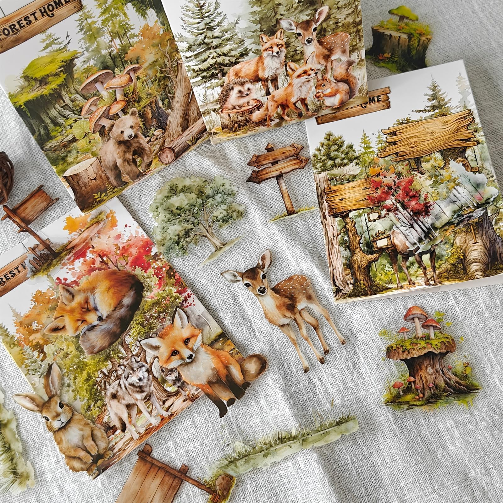 100 Adesivi Autunnali Per Scrapbook - Motivi Foresta, Animali, Foglie, Per Decorazione Fai Da Te