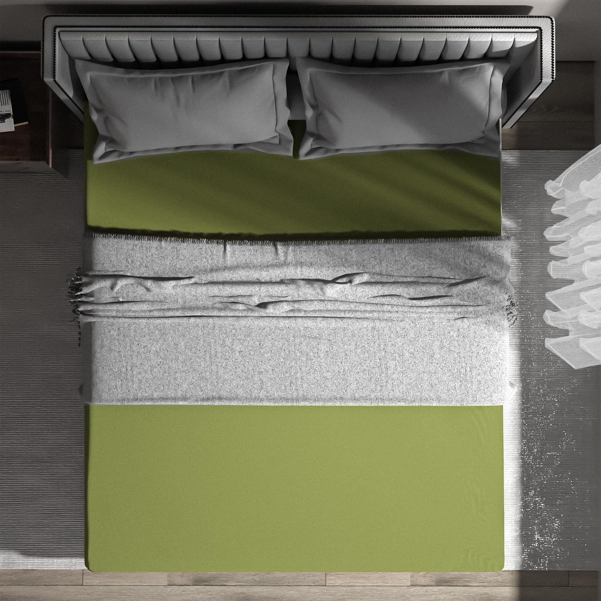 wyewye Double Fitted Sheet, Light Green, 135x190 cm with 40 cm Super Deep Pocket, Microfiber Fabric Bed Fitted Sheets - Image 4