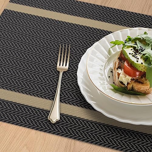 Miniatura 9 de COSMOCASA Manteles individuales reversibles tejidos de PVC, juego de 4, manteles individuales de vinilo impermeables para mesa de comedor de cocina,