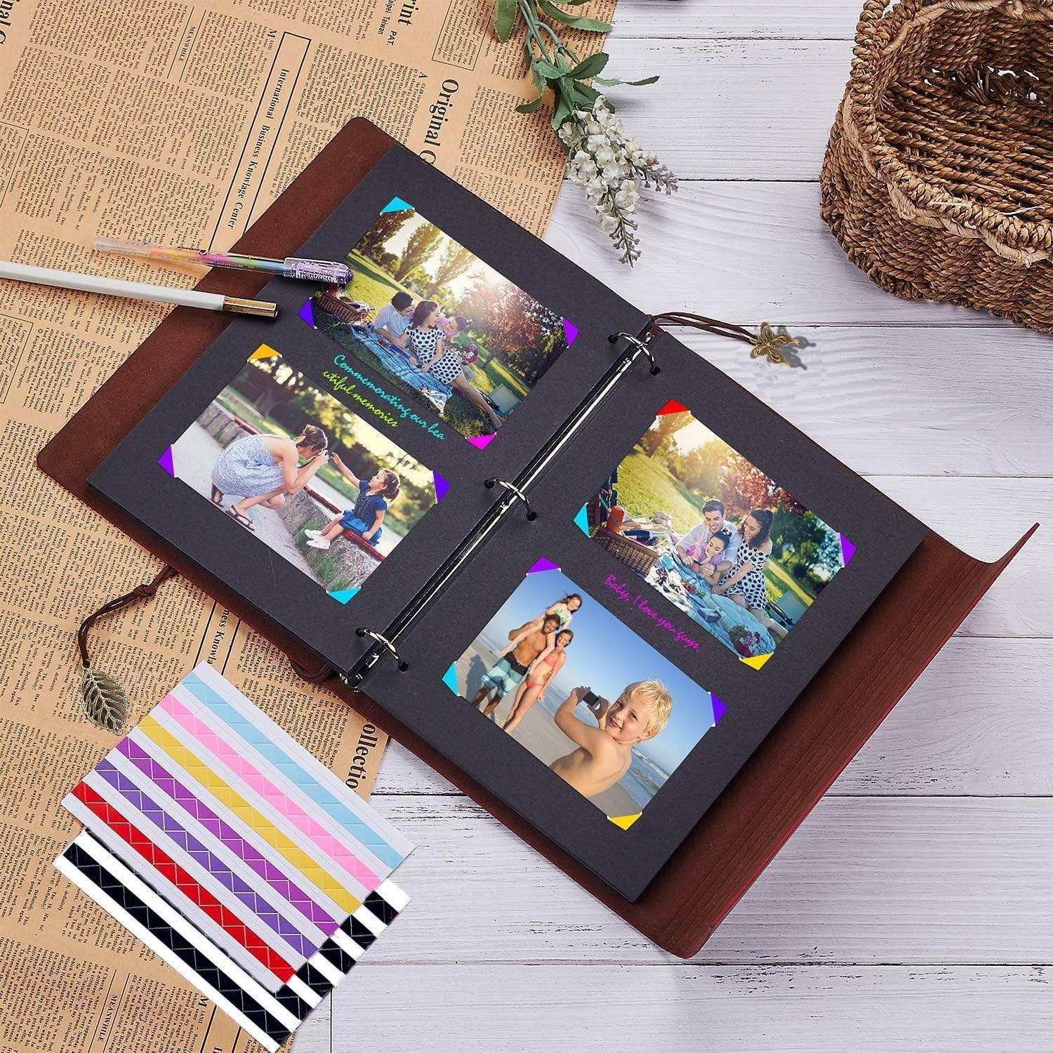 AIOR Wedding Photo Album Scrapbook, Diy Leather Guest Book, Vintage Black Scrapbooking - Image 5