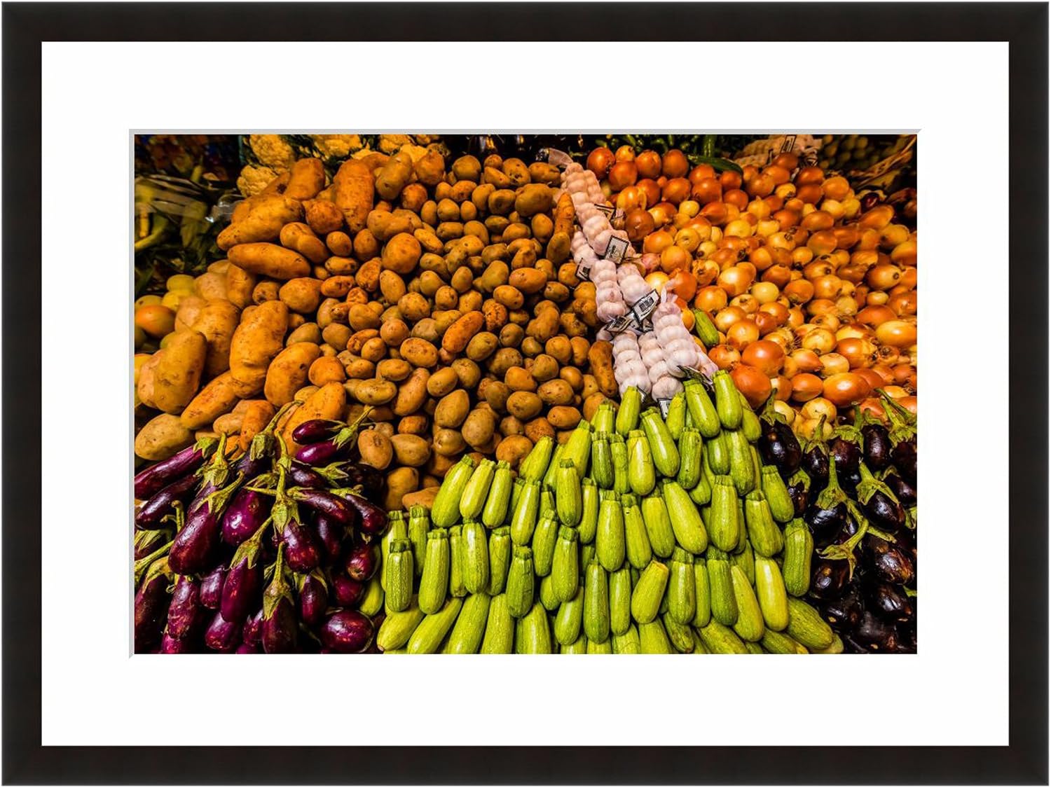 EFrame Fine Art | Street Market Amman, Jordan Vegetables Food Kitchen Art by Blaine Harrington 12" x 18" Photograph Print Framed Wall Art for Wall or Home Decor (Satin White Frame)