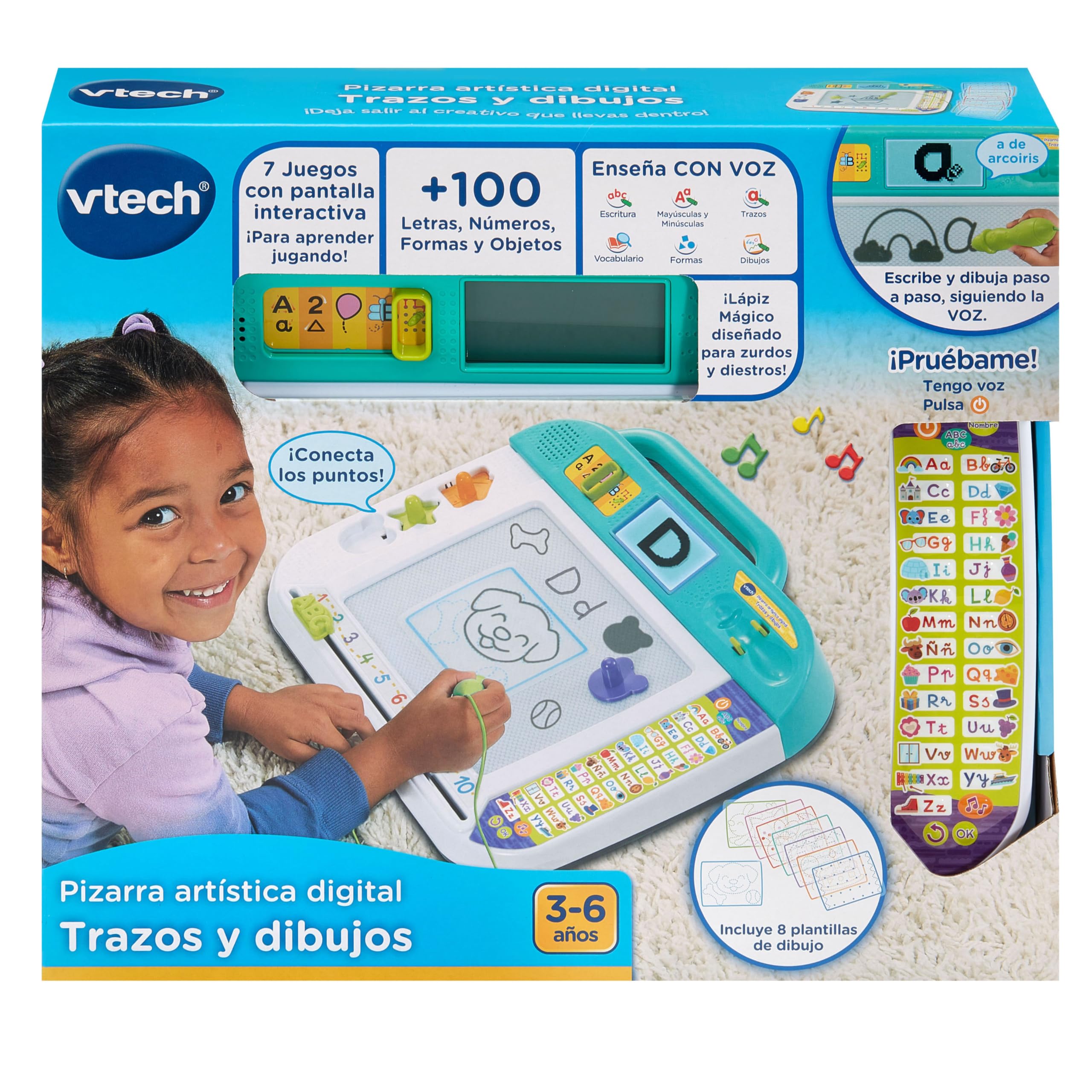 VTech - Pizarra Artística Digital Trazos y Dibujos, Pantalla LCD, Voz Interactiva, Juguete Educativo 3-8 años, Versión ESP