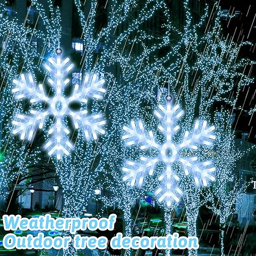 Miniatura 3 de Juego de 2 luces LED de copo de nieve de 24 pulgadas, decoraciones de copo de nieve grandes de Navidad, luces colgantes de copo de nieve iluminadas