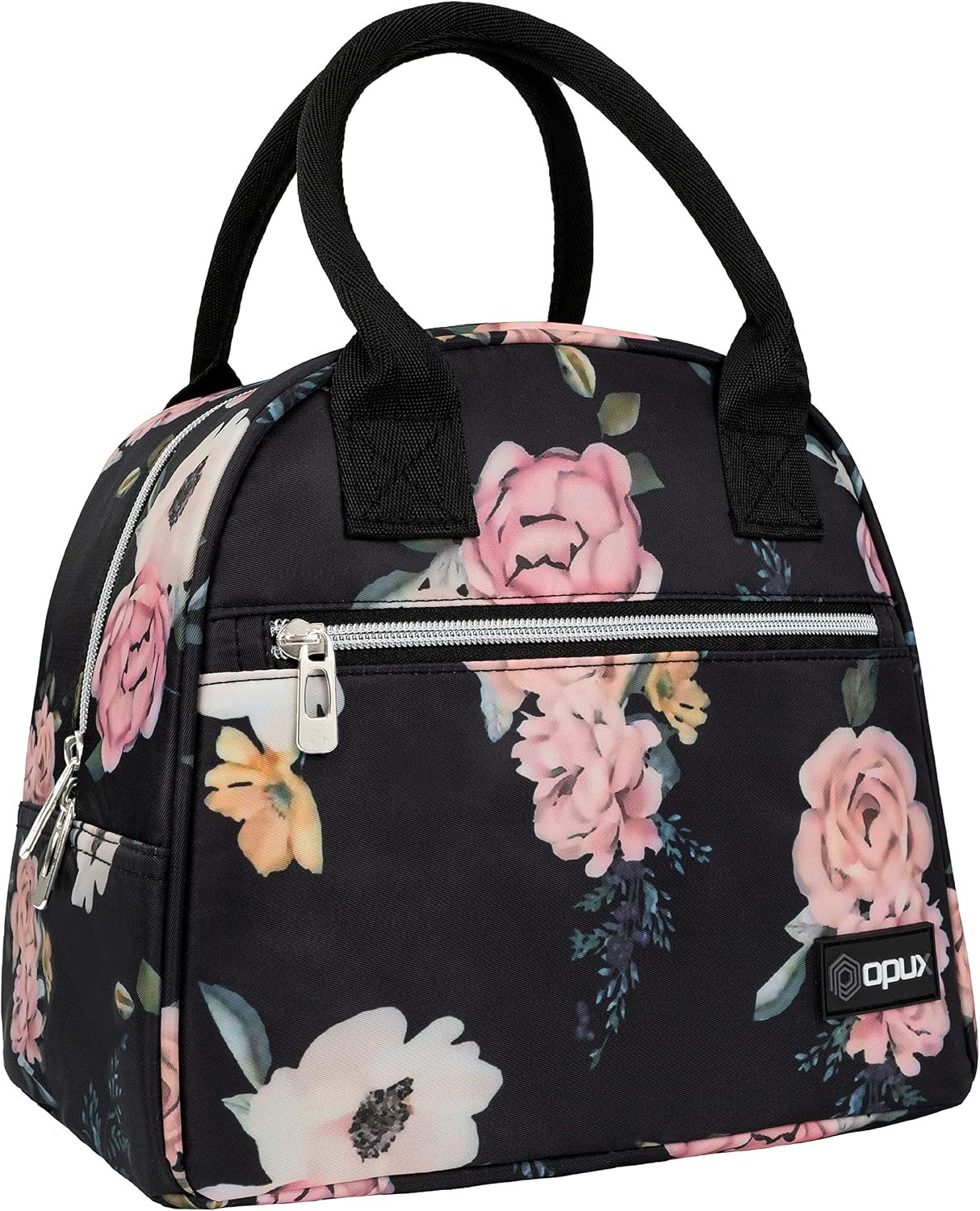 opux Insulated Lunch Box Women Girls Kids, 12-Can Lunch Bag, Floral Rose