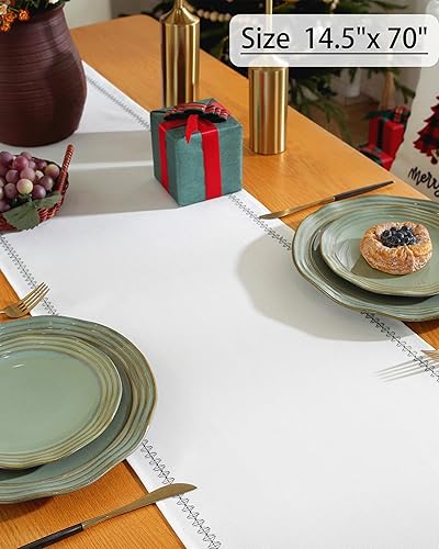 Miniatura 5 de Camino de mesa de Navidad de 70 pulgadas de largo con patrón de árboles de Navidad bordados a cuadros, decoración de Navidad blanca para interiores