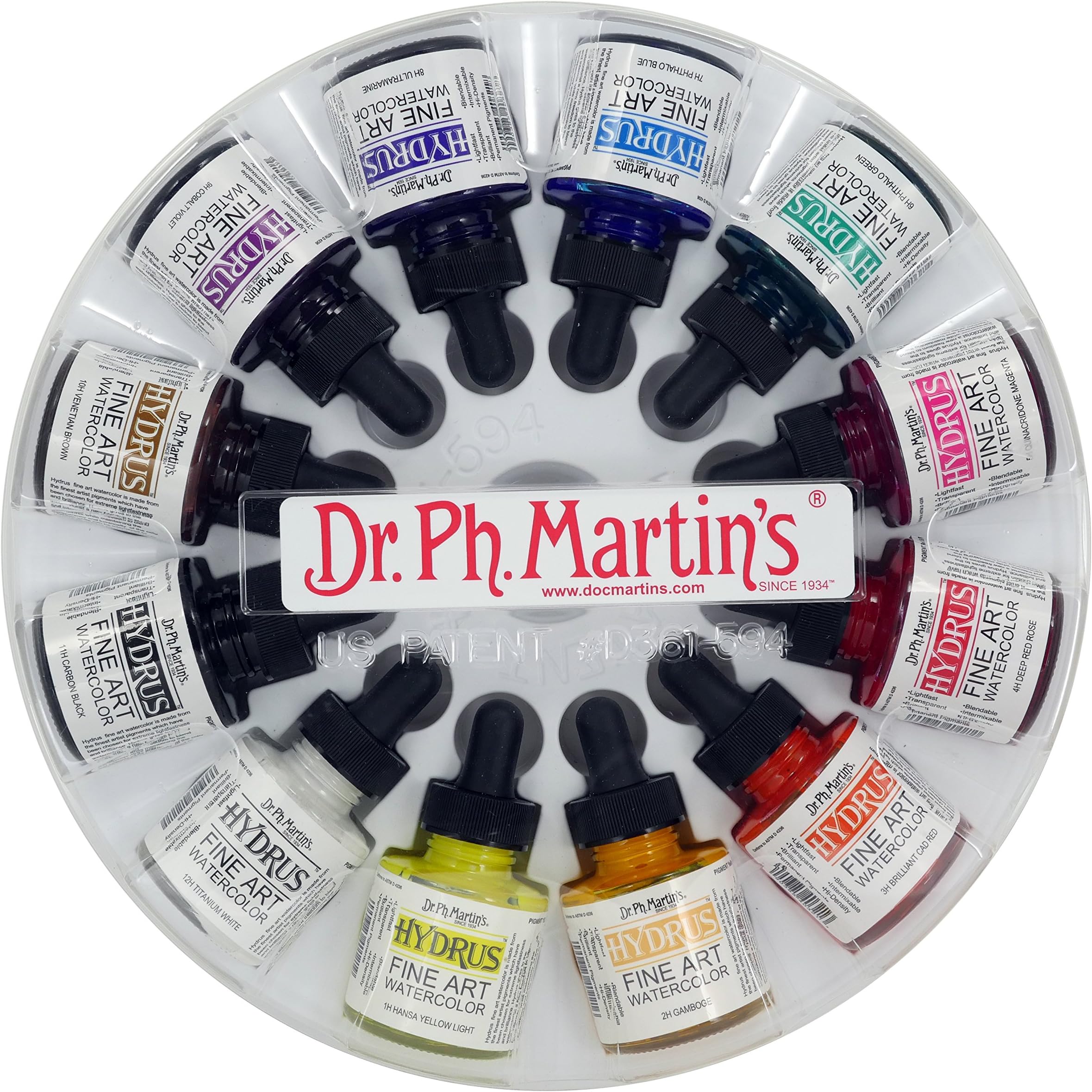 Hydrus Fine Art Watercolor (Set 1) Watercolor Set, 1.0 oz, Set 1 Colors, 1 Set of 12 Bottles