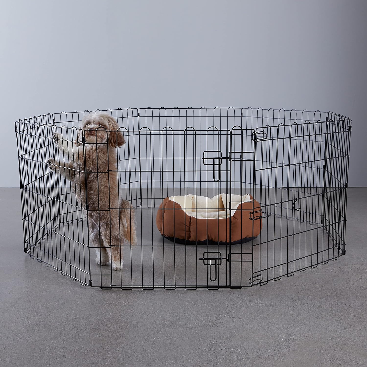 Amazon Basics Foldable Metal Exercise Pet Play Pen for Dogs, Fence Pen, Single Door, 60 x 60 x 24 Inches