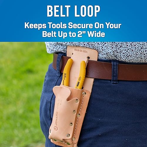 Miniatura 5 de Jonard Tools H-45 Bolsa de cuero para cinturón de herramientas de 2 bolsillos para tijeras, alicates, pelacables y más