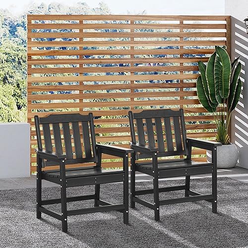 Miniatura 2 de Outsunny Muebles de patio de polietileno de alta densidad de 2 piezas, juego de sillas para exteriores con reposabrazos y respaldo de listones,