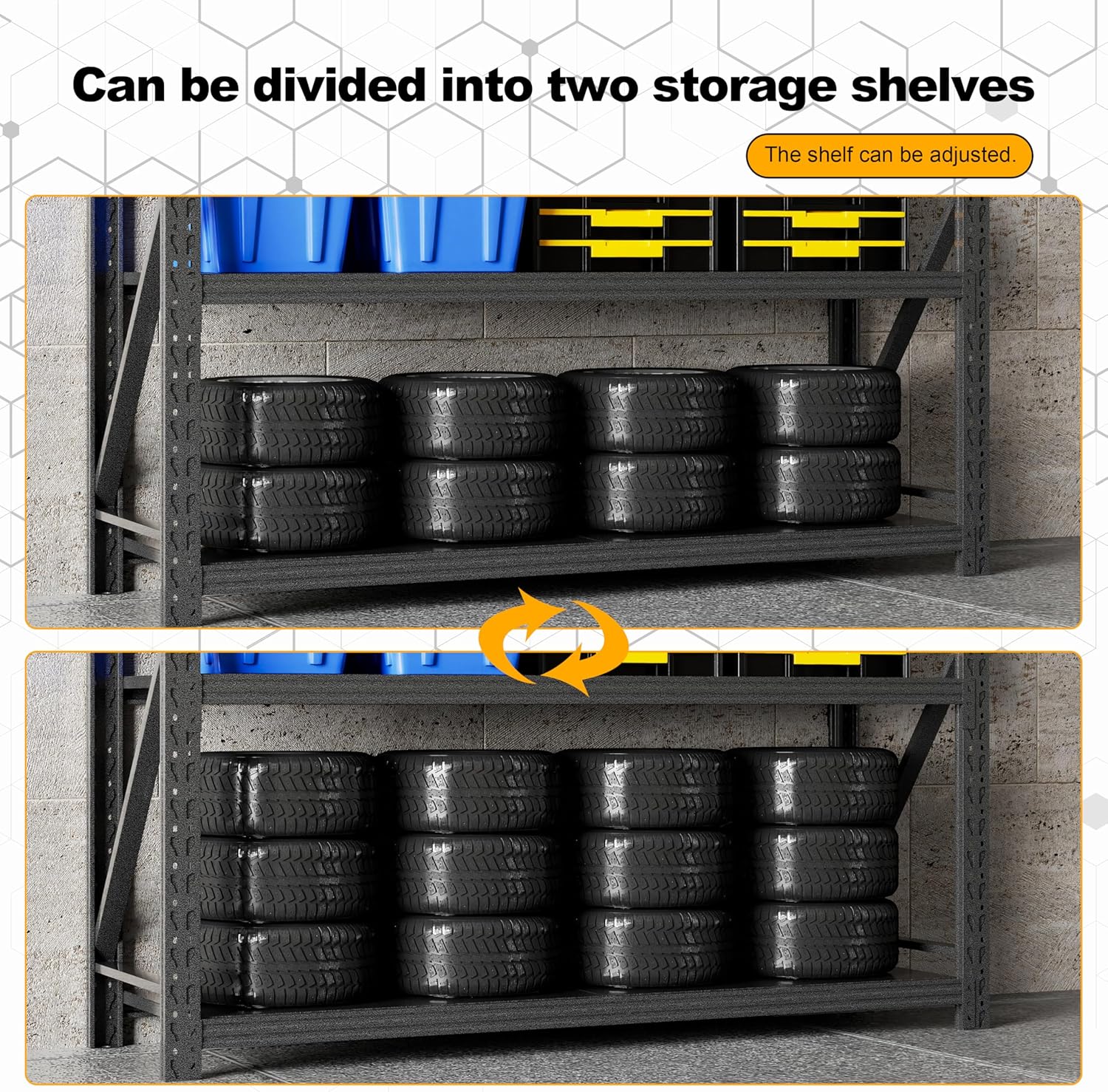 Garage Shelving Units,67" Wide Heavy Duty 4-Tier Metal Storage Shelf with Adjustable Shelves,3000lb Capacity Industrial Shelving for Garage Organization,Basement Storage,WorkshopWarehouse