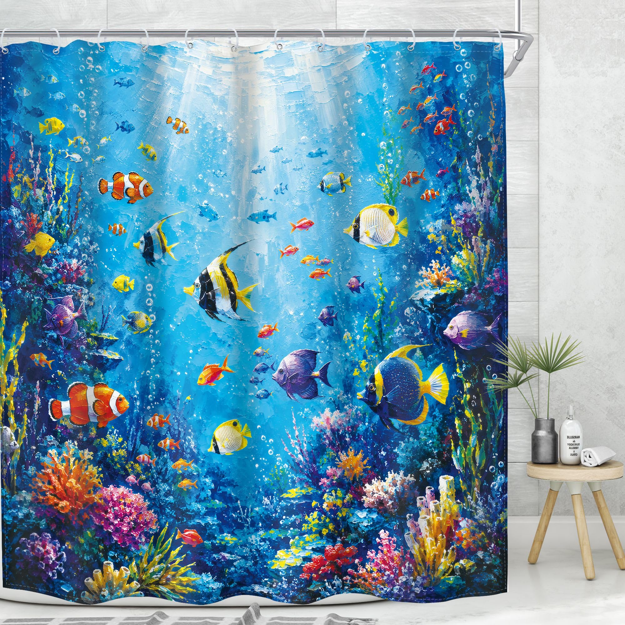 Fish Beach Shower Curtain - Underwater Tropical Design -3