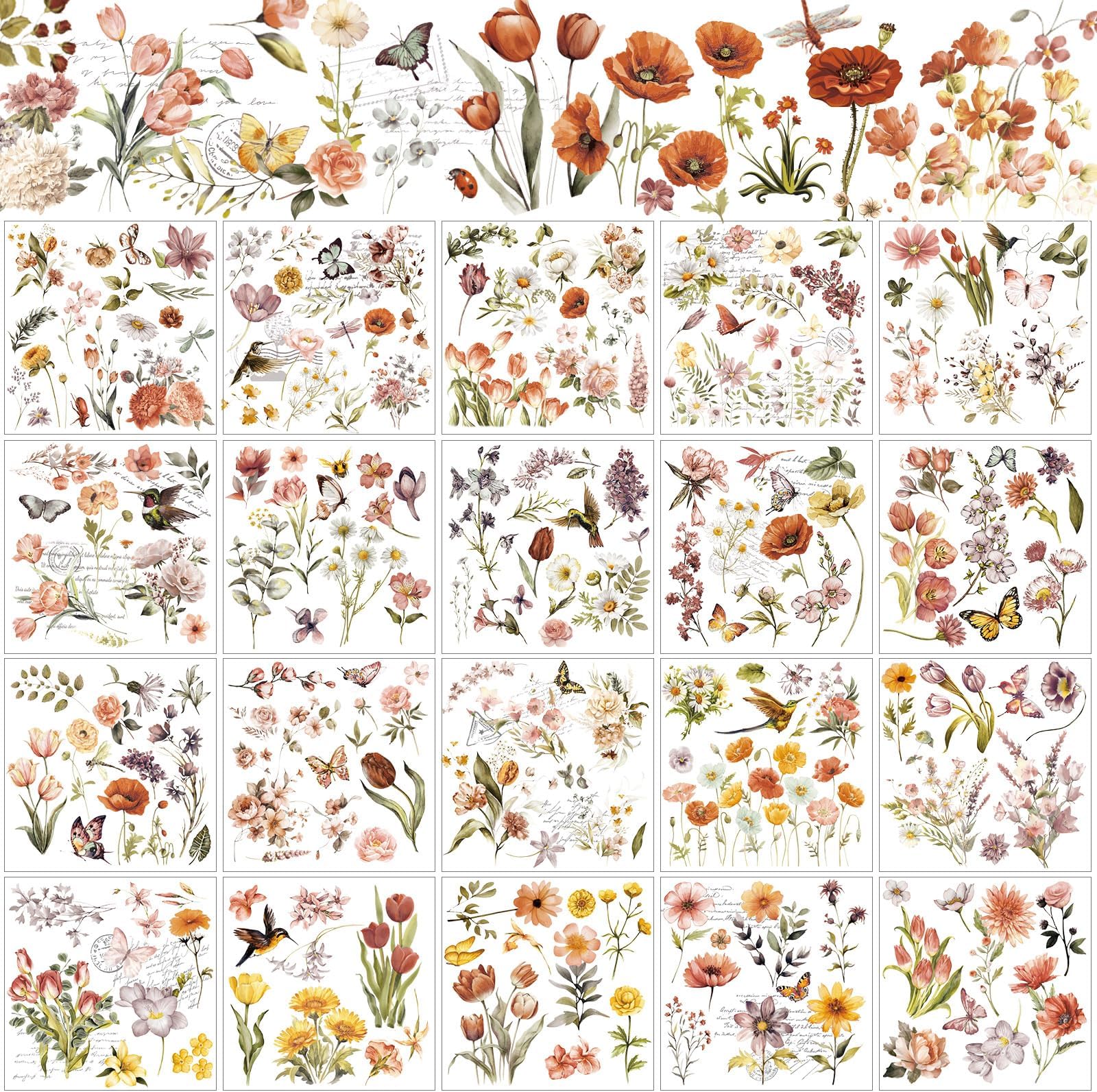 Dispowreath 25 Sheets Spring Rub on Transfers Stickers for Crafts and