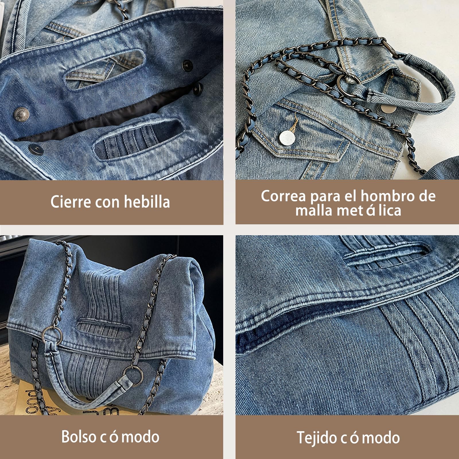 Bolso de Mano de Tejano Jean Bolsos Vaqueros para Mujer Bolso de Hombro Bandolera de Mezclilla Gran Capacidad Bolsa Shopper Retro Tote para Compras Citas Viajes Trabajo Azul Oscuro