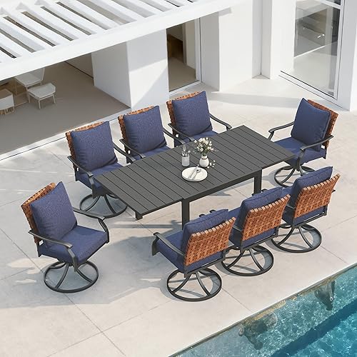 Miniatura 23 de Grand patio Juego de comedor de 7 piezas, 6 sillas giratorias de mimbre con aspecto de cuero y 1 mesa de comedor rectangular, color negro