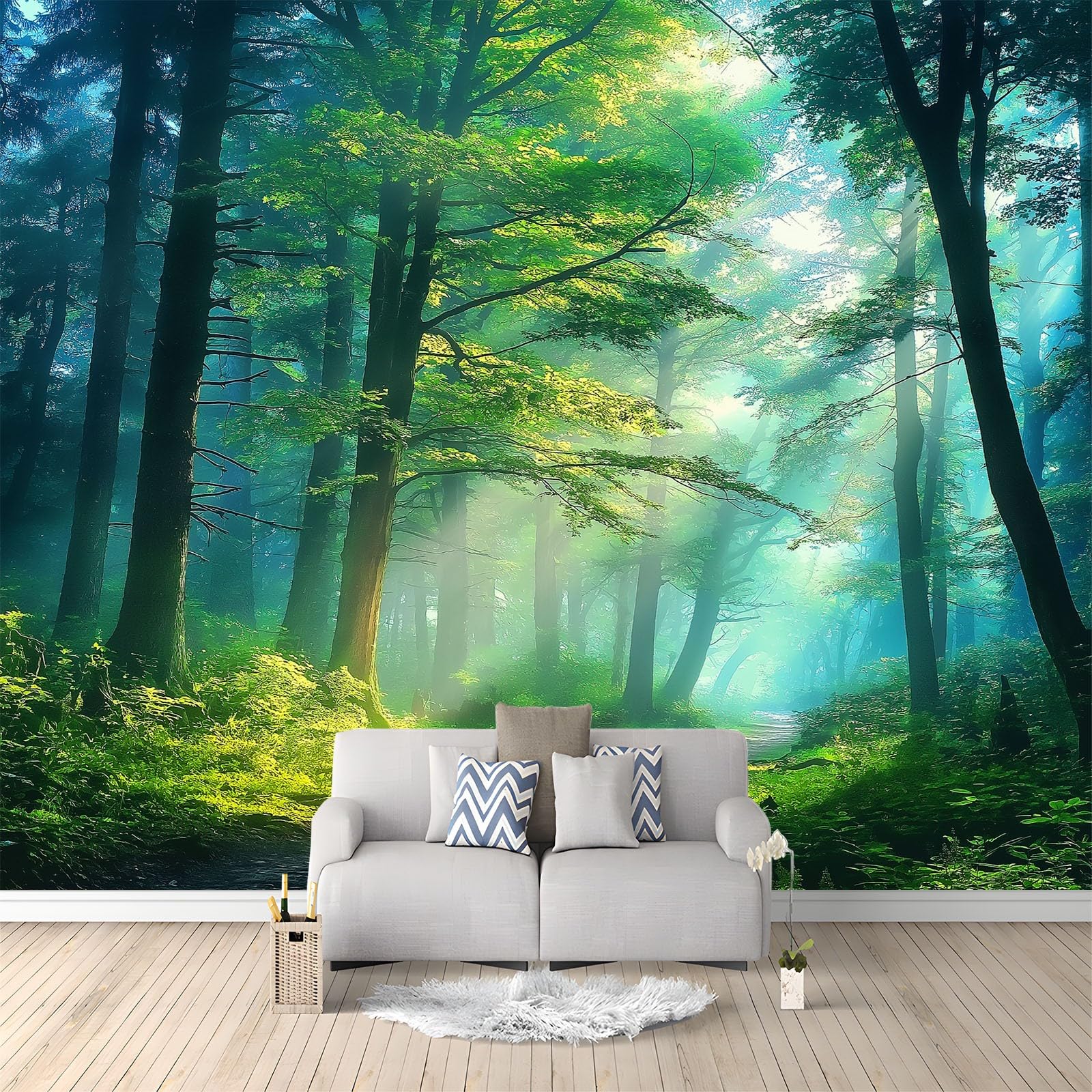 Carta da Parati 3D Paesaggio di boschi verdi 350x256 cm Murale Poster Grande, Carta Parati Fotomurale Stampata 3D per Soggiorno, Camera Letto, Sala Pranzo