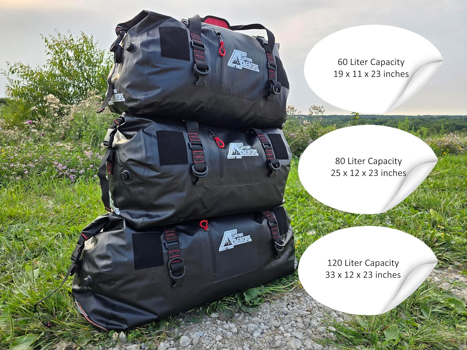 Motorcycle Waterproof Duffel Bag With Tie Down Straps, Marine Grade (60 Liter/15.8 Gallon, Rocky Series, Black) - Image 5