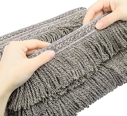 Miniatura 10 de Fenghuangwu Borde de flecos de lingote de 5.5 yardas x 3.3 pulgadas de diámetro, ribete de flecos de alta densidad, flecos de costura de poliéster,