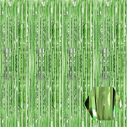 Paquete de 6 cortinas de flecos de papel de aluminio verde claro, 3.28 pies x 8.2 pies, cortinas metálicas de oropel con flecos para cabina de