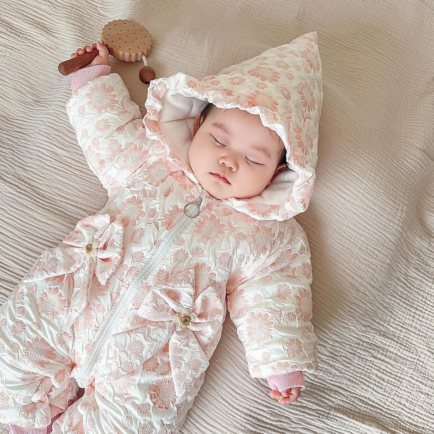 Neonata Cappotto Invernale Bambino con Cappuccio Giacca Tuta da Neve Ispessito Carino Floreale Tuta Vestito
