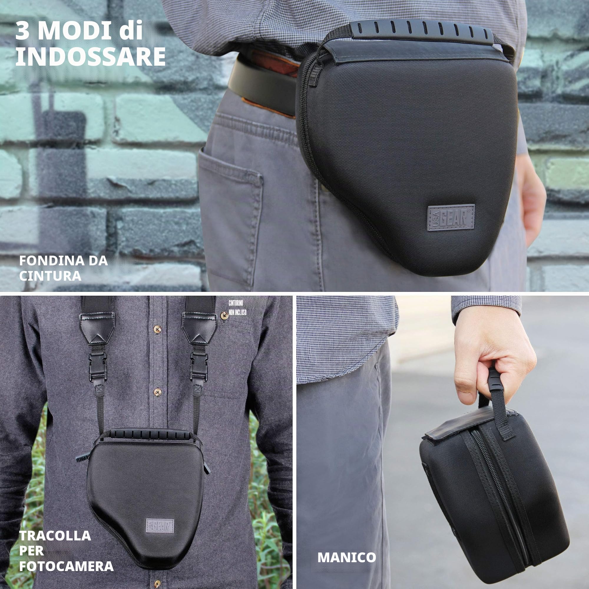 USA Gear Custodia Rigida per Fotocamera (Nero) + Imbracatura Pettorale (Nero) - Bundle