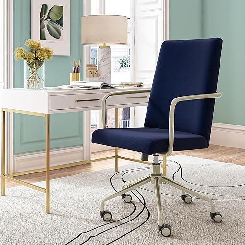 Miniatura 2 de Elle Decor Giselle - Silla de escritorio moderna para oficina en casa, silla de computadora ajustable con respaldo alto con brazos dorados, base y