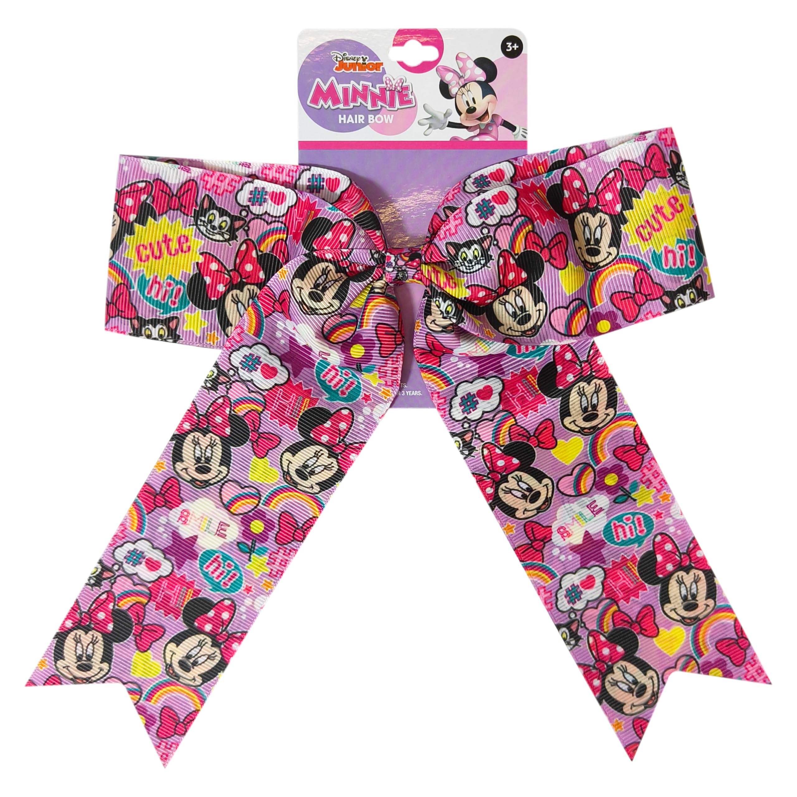 LUV HER Disney Junior Minnie Hair Bows For Girls - One Large Printed Hair Bow Featuring your Favorite Character Minnie - Alligator Clip - Large Bows for Daily Styling or Special Occasions, Ages 3+