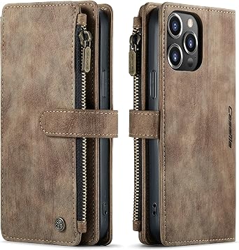 Case for iPhone 11 12 13 2021 Genuine Leather Cell Phone Case 7 Cards Slot Wallet Zipper Pouch RFID Blocking Cover Stand for iPhone 11 Pro Max 6.5 inch Brown, 11ProMax
