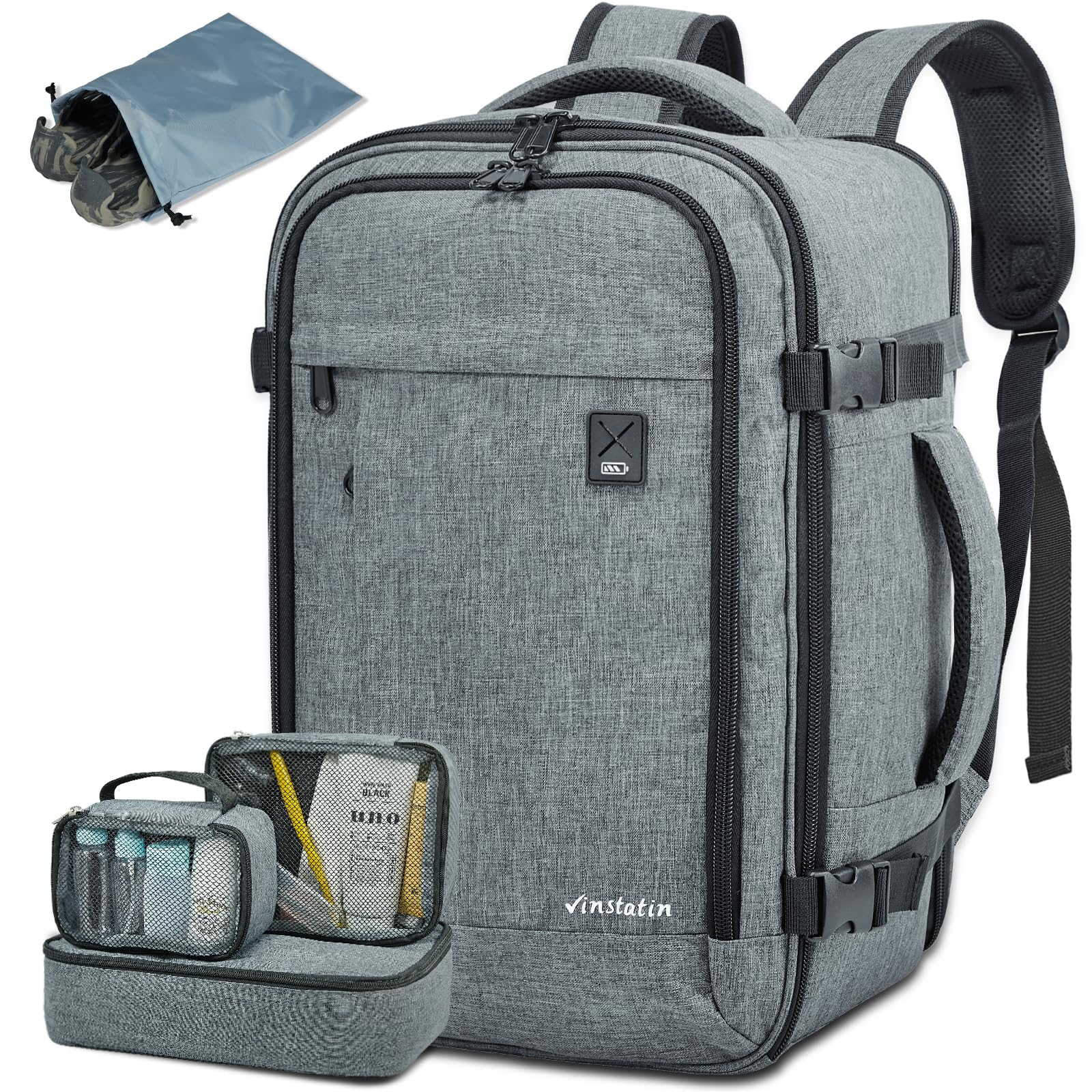 Vinstatin Zaino Ryanair 40x20x25 (20L) Zaino da Viaggio per Donne e Uomini,Zaino Aereo con 4 Sacchetti Organizzatori, bagaglio a mano Borsa Viaggio Cabina Zaino Travel Viaggio Casual