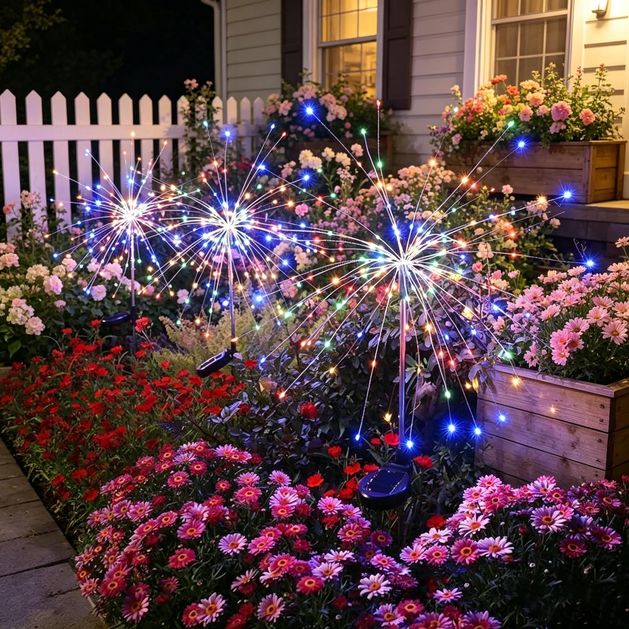 HPUFKOT - Lot de 2 lampes solaires de jardin étanches avec 200 LED scintillantes - 8 modes - Décoration pour terrasse, cour, allée, pelouse