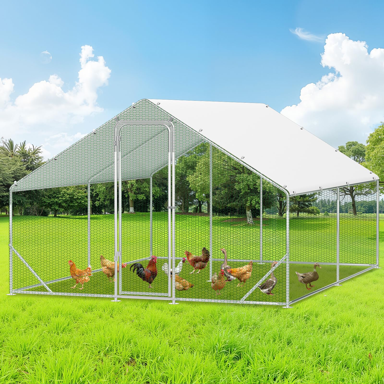 Pollaio 3x4x2m Recinto con Serratura Acciaio Zincato Recinto da Esterno Gabbia per Galline, Piccoli Animali, Gabbia per Uccelli