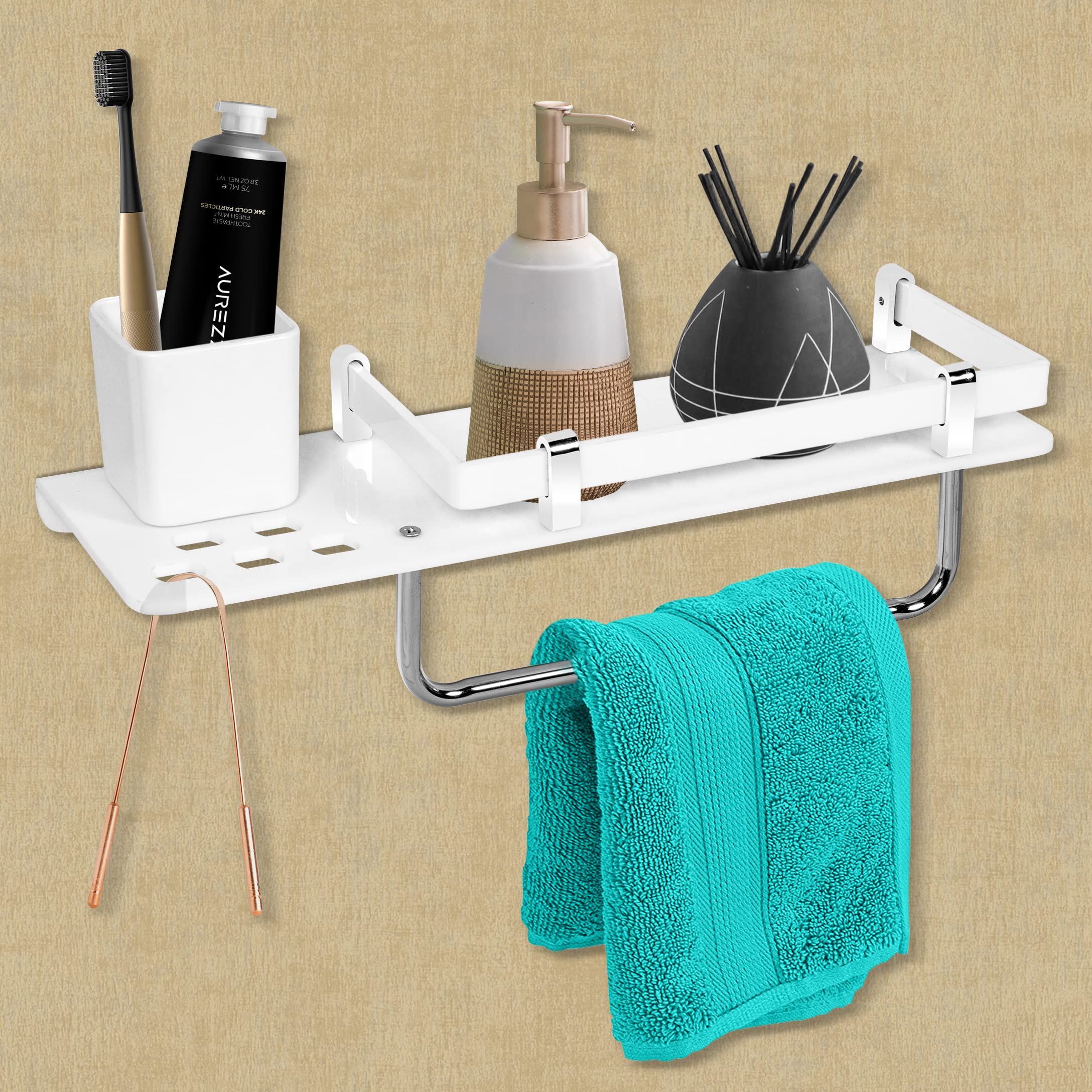Plantex 5mm Acrylic and ABS Plastic 3 in 1 Multipurpose Bathroom Shelf/Rack/Towel Hanger/Tumbler Holder/Bathroom Accessories (15 x 5 Inches) - Pack of 1 (B09CT51JM2) Amazon Price History, Amazon Price Tracker