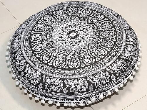 Miniatura 7 de Funda de almohada redonda con diseño de mandala para el suelo, funda de cojín para asiento, hippie, decorativa, bohemio, otomano, funda de puf