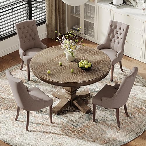 Miniatura 30 de COLAMY Juego de 2 sillas de comedor con botón copetudo, sillas de comedor tapizadas con patas de madera, sillas de cocina con respaldo alado para