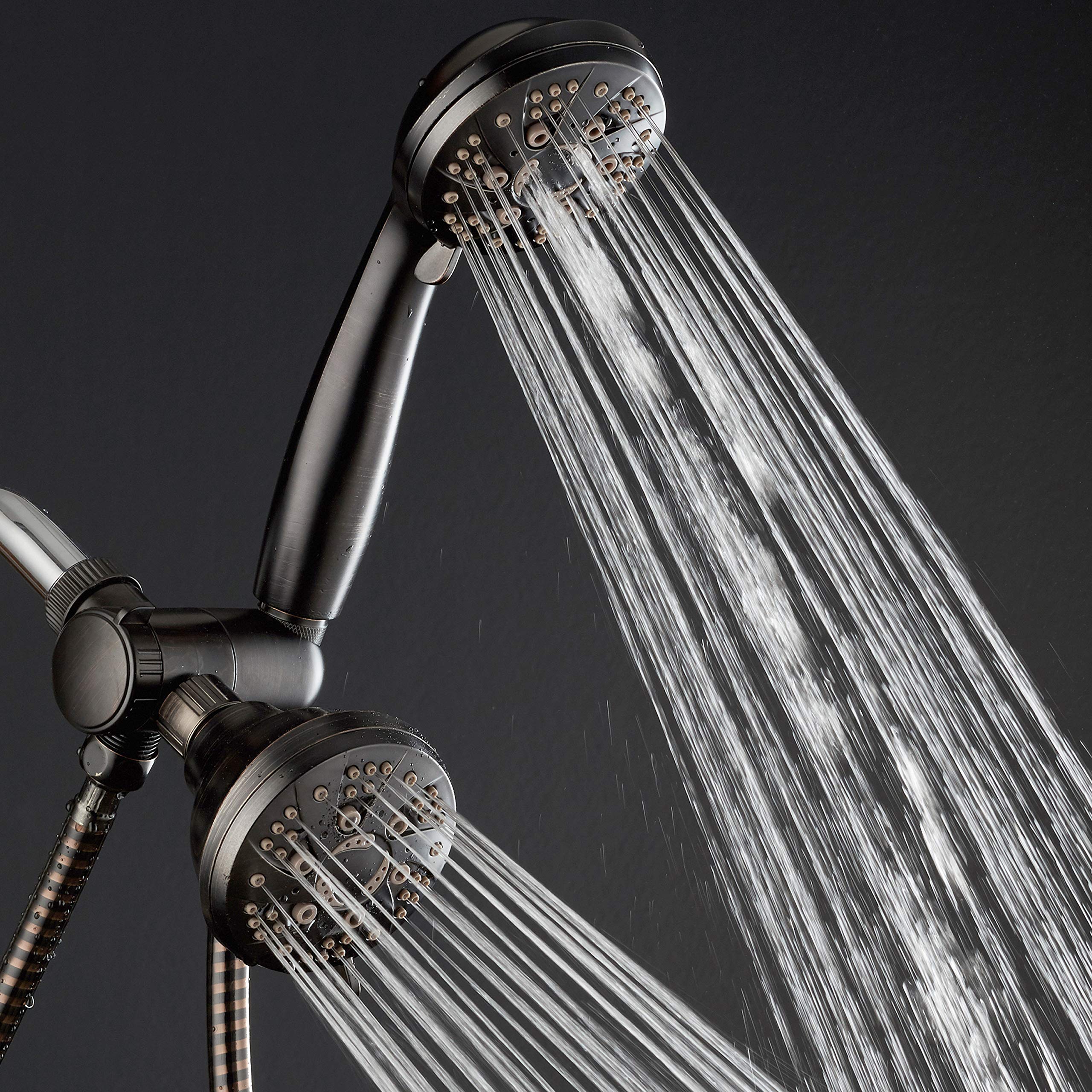 AquaDance - Cabezal de ducha de bronce de goma con 6 posiciones de alta presión, ángulo ajustable, antiobstrucción, instalación sin herramientas, certificado estándar de EE. UU. Marca
