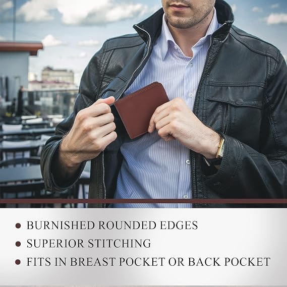 Tony Perotti Bifold Wallet for Men, Full Grain Italian Leather - Brown | Classic bifold wallet. 8 card slots, 4 receipt pockets, double currency divider. Full grain Italian leather construction.