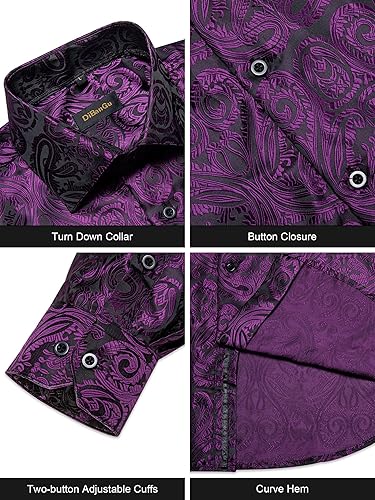 Miniatura 4 de DiBanGu Mens Shirt,Silk Long Sleeve Button Down Paisley Dress Shirts for Men Party Wedding