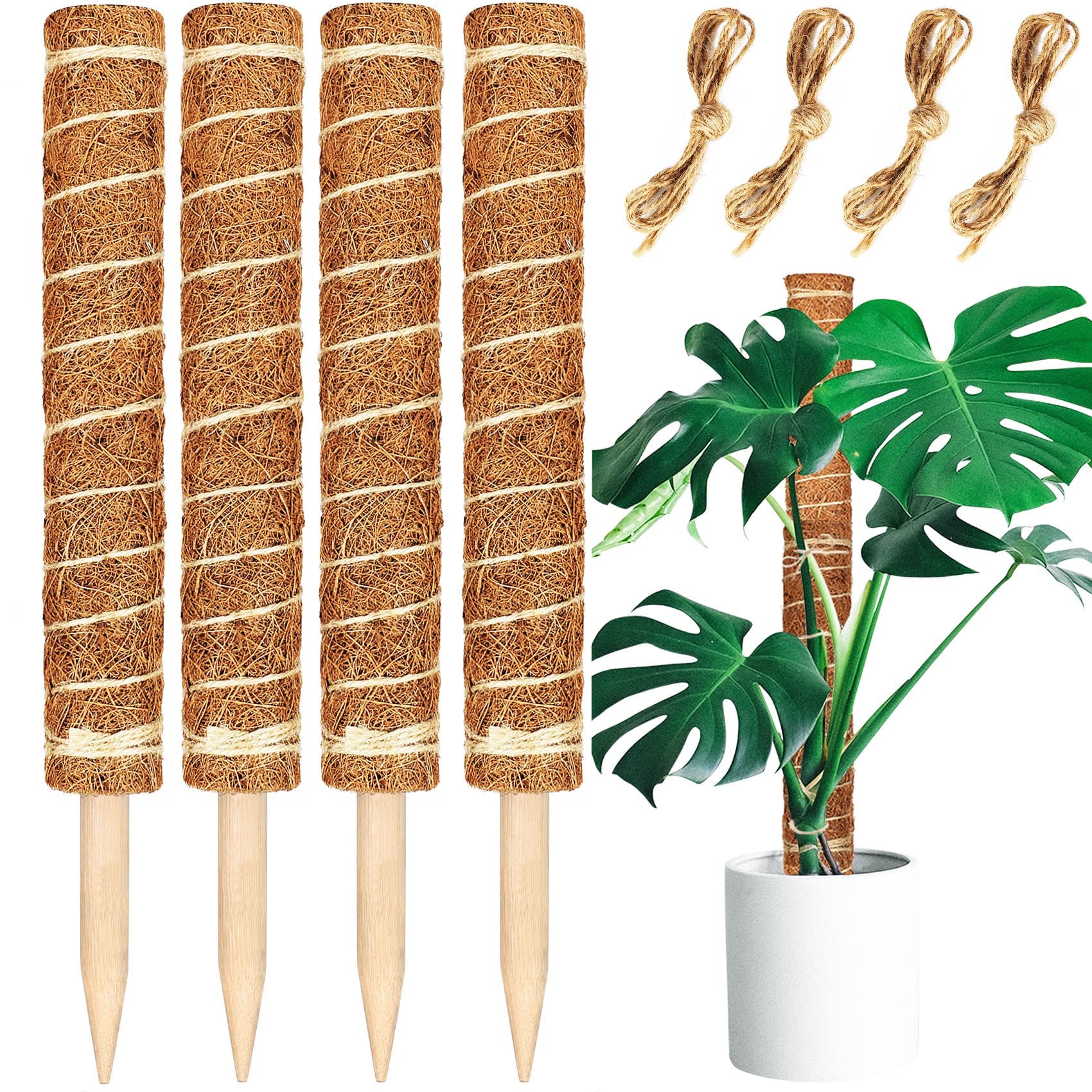【4 Pack】 JJGoo Moss Pole, 17 inch Coco Coir Totem Poles Extending to 53 Inches, Plant Support Stick Plant Poles for Indoor Plants Climbing Plants Monstera, Sphagnum, Pothos