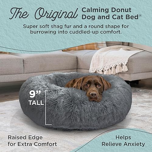 Miniatura 2 de Best Friends by Sheri - The Original Calming Donut - Cama calmante en forma de dona para perros y gatos - Pelo largo, gris, L, 36 x 36 pulgadas