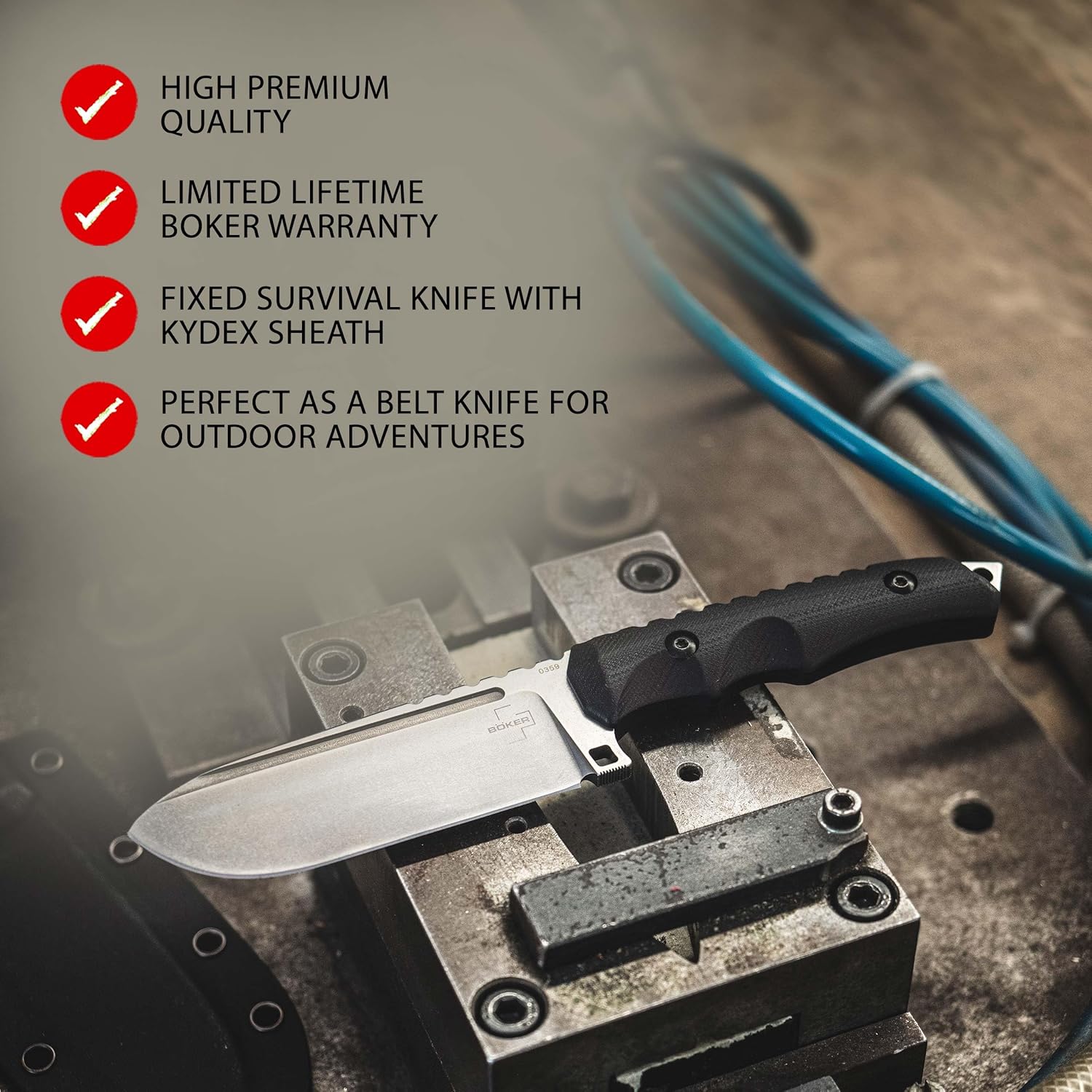 BÖKER PLUS® Hermod 2.0 - tactical fixed-blade knife - survival & outdoor - with Kydex sheath - full tang - D2 blade in gift box